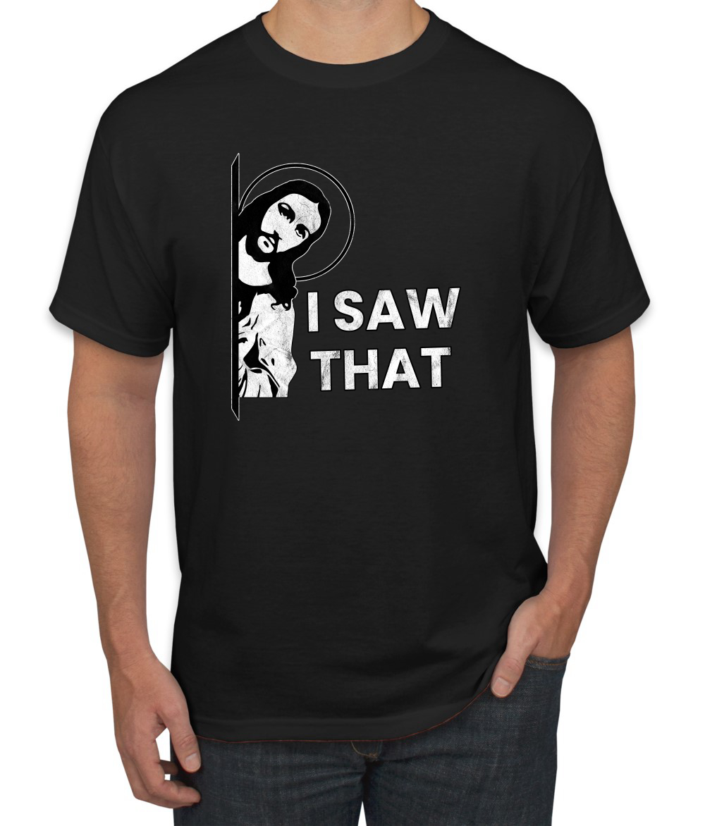 I Saw That Funny Jesus In Doorway Distress Faith Men TShirt - Picture 3 of 21