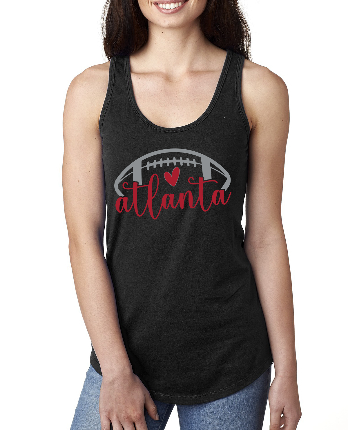 Top canotta Fan Of Atlanta Football Cuore Rosso Scrittura Donna Racerback - Foto 2 di 2