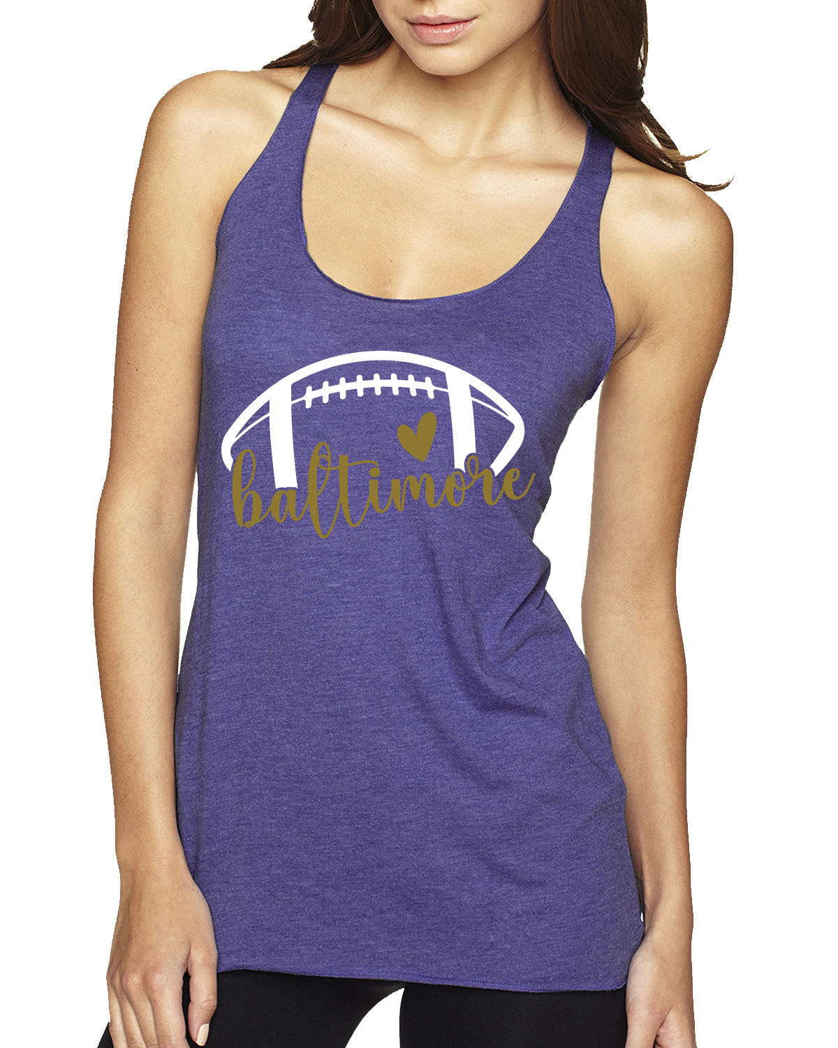 Fan Of Baltimore Football Gold Heart Script Writing TriBlend Racerback Tank Top - Picture 2 of 3