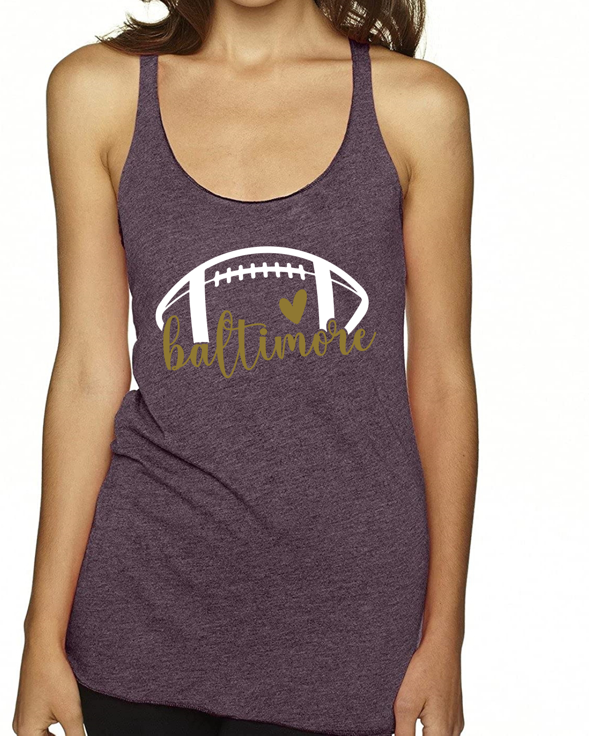 Fan Of Baltimore Football Gold Heart Script Writing TriBlend Racerback Tank Top - Picture 3 of 3