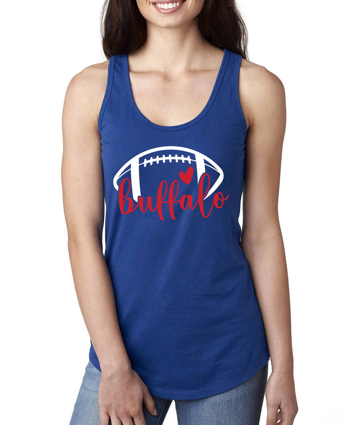 Fan Of Buffalo Football Red Heart Script Writing Ladies Racerback Tank Top - Picture 2 of 2