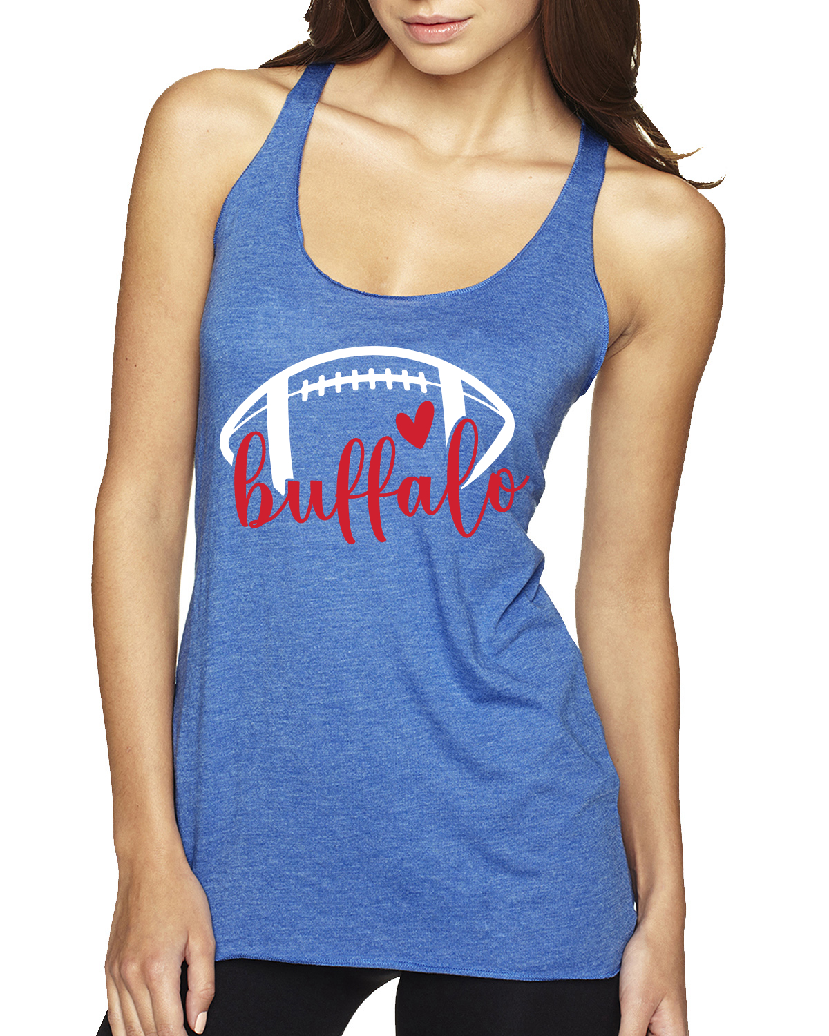 Fan Of Buffalo Football Red Heart Script Writing TriBlend Racerback Tank Top - Picture 2 of 2