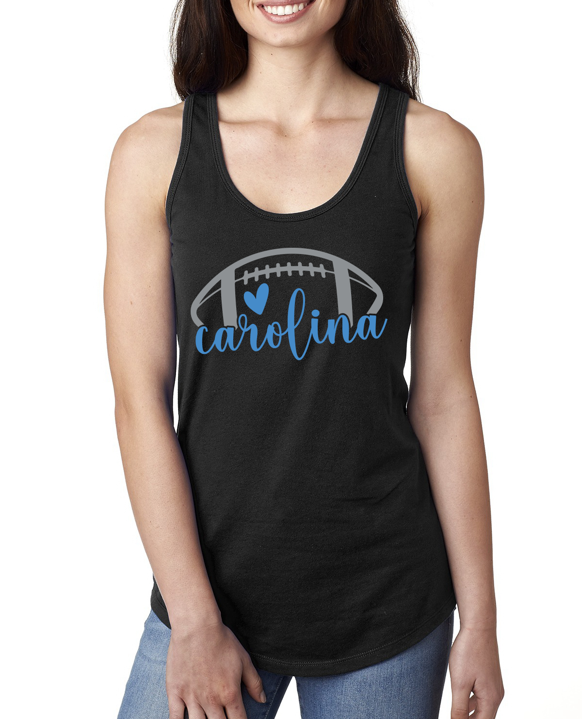 Top canotta Fan Of Carolina Football Blue Heart Scrittura Donna Racerback - Foto 2 di 2