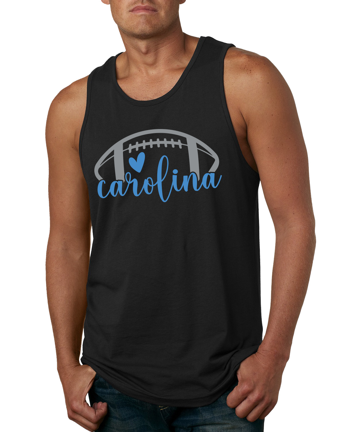 Fan von Carolina Fußball blaues Herz Skript Schreiben Männer Tank Top - Bild 2 von 2