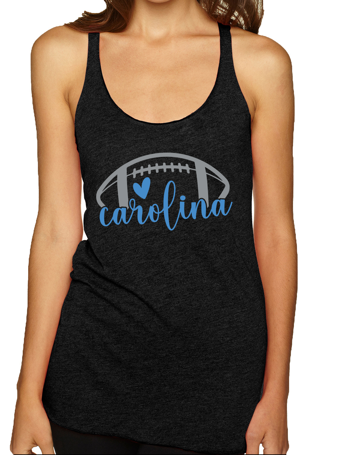 Fan von Carolina Fußball blaues Herz Skript Schreiben TriBlend Racerback Tank Top - Bild 2 von 2