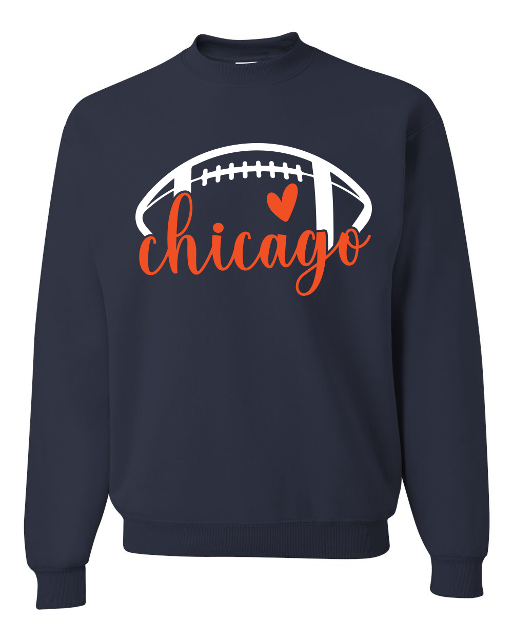 Fan Of Chicago Football Orange Heart Script Writing Unisex Crewneck Sweatshirt - Picture 2 of 2