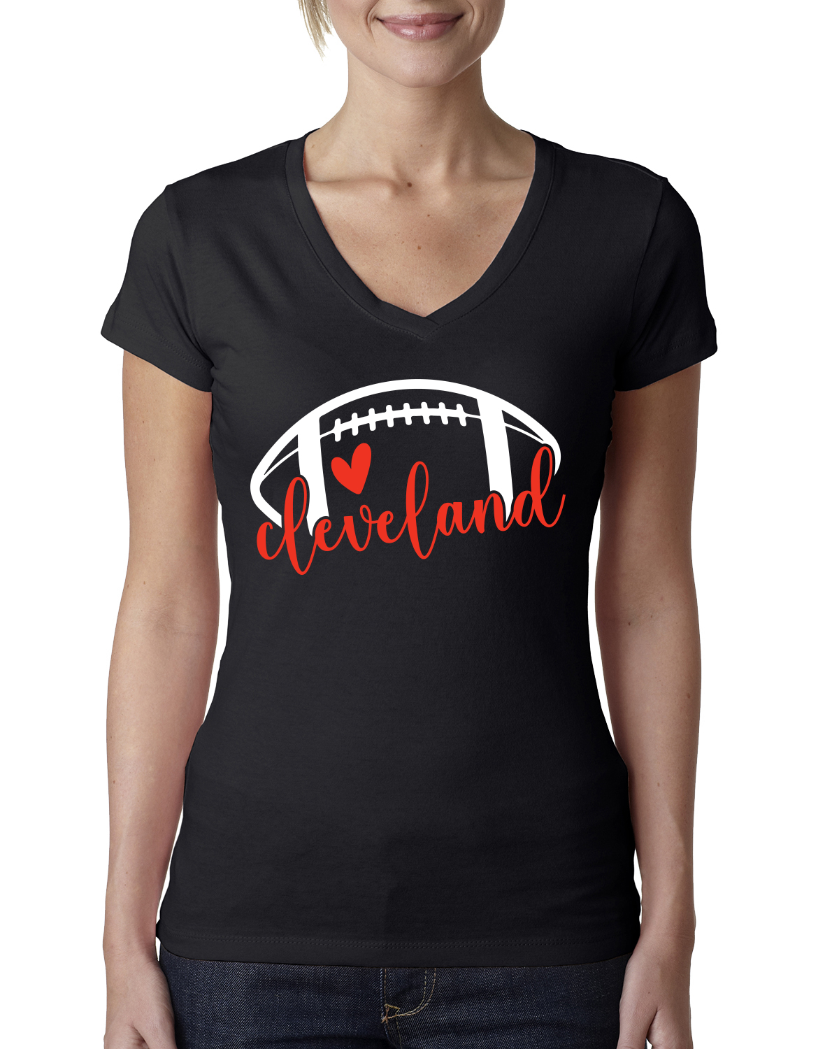 Camiseta Fan Of City of Cleveland Fútbol Americano Corazón Rojo Escribir Guión Mujeres Esquina Muy Muy Muy Muy Vina - Imagen 2 de 2