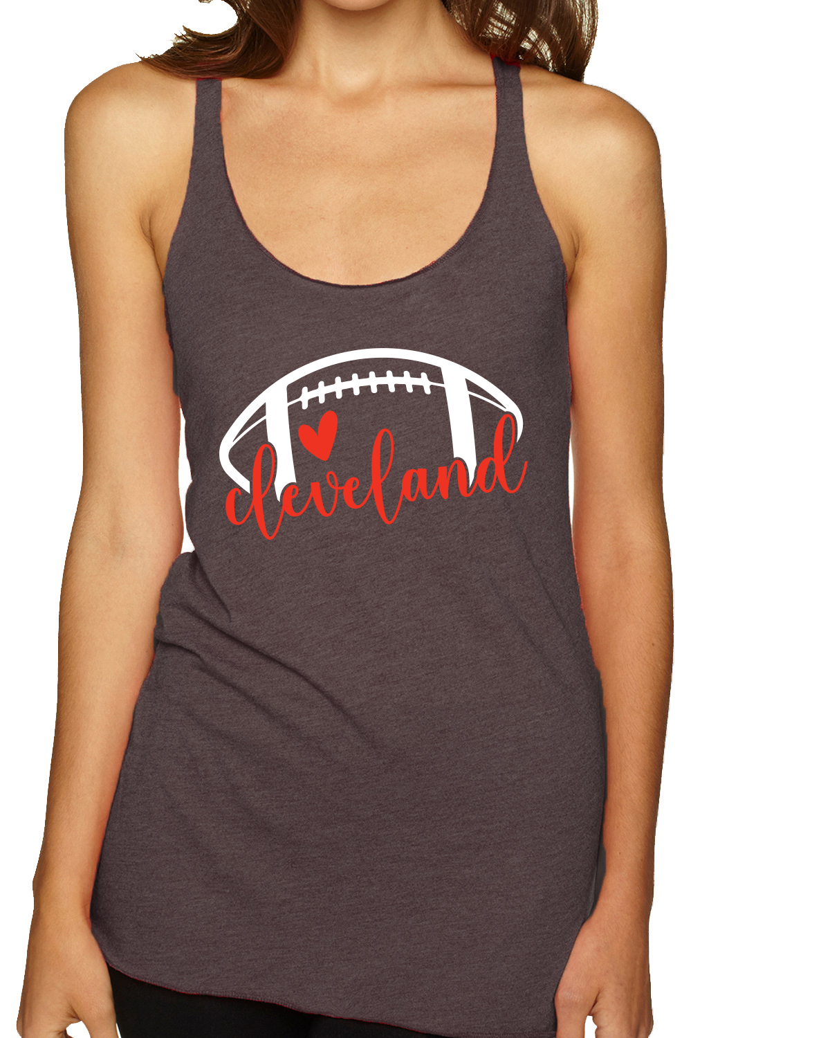 Fan Of City of Cleveland Football Red Heart Script Writing Racerback Tank Top - Picture 2 of 3