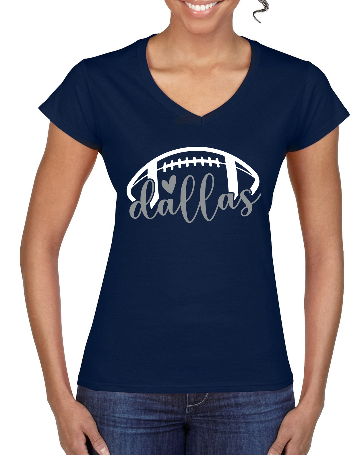 Camiseta Fan de la Ciudad de Dallas Fútbol Americano Corazón de Plata Escribir Guión Mujer Esquina En Muy Muy Vina - Imagen 2 de 2