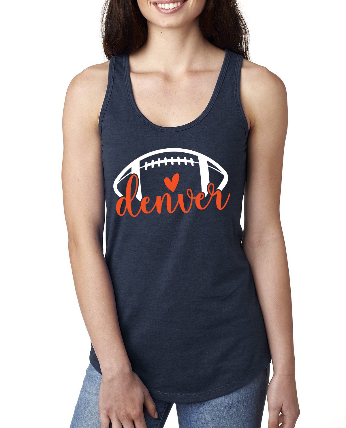 Fan Of City of Denver Football Orange Heart Script Writing Ladies Tank Top - Picture 2 of 2