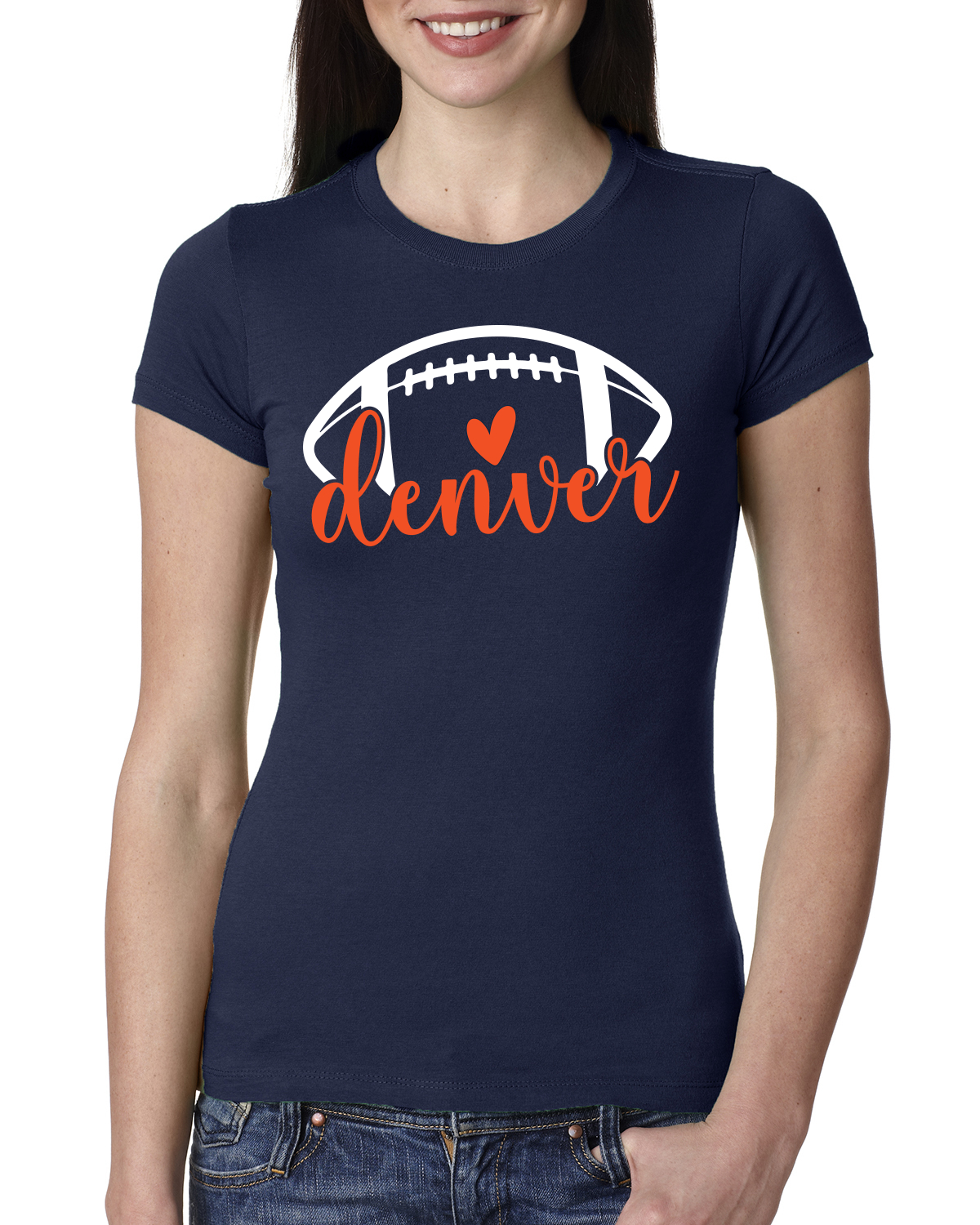 Camiseta Fan Of City of Denver Fútbol Naranja Corazón Escritura Guión Mujeres Junior - Imagen 2 de 2