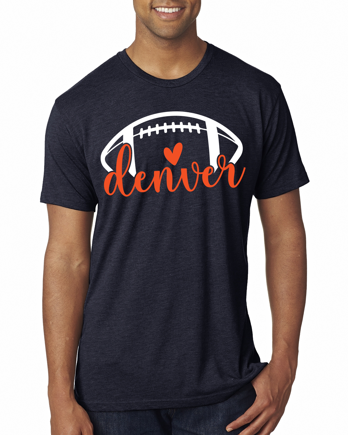 Fan Of City of Denver Fútbol Naranja Corazón Guión Escrito Hombres Premium TriBlend - Imagen 2 de 2