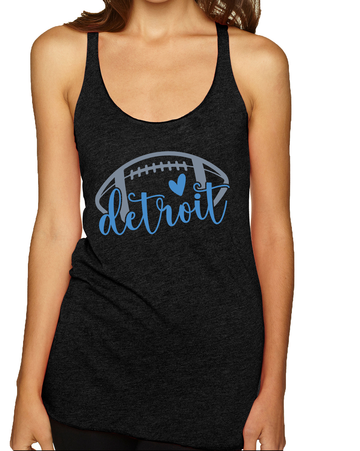Fan Of City of Detroit Football Blue Heart Script Writing Racerback Tank Top - Picture 2 of 2