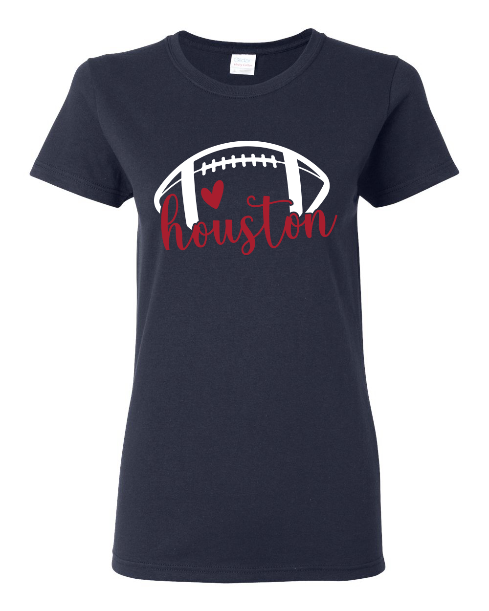 Fan Of Houston Football Red Heart Script Writing Women TShirt - Picture 3 of 3