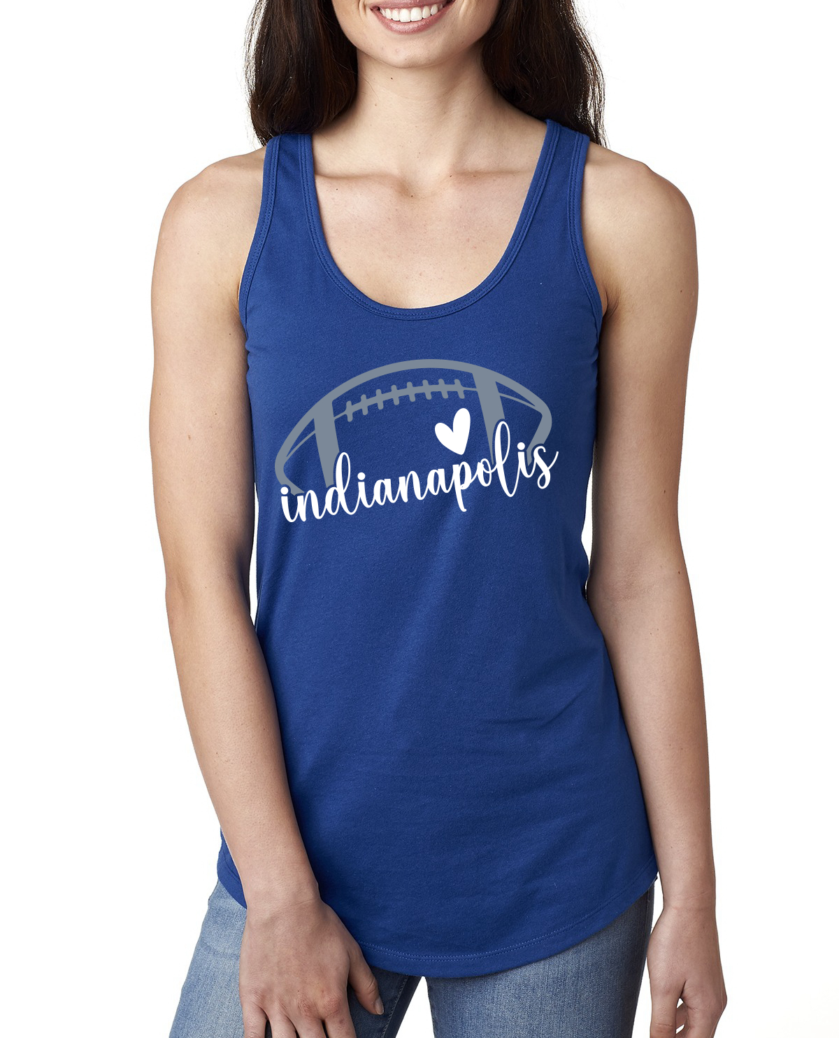 Fan Of Indianapolis Football White Heart Script Writing Ladies Tank Top - Picture 3 of 3