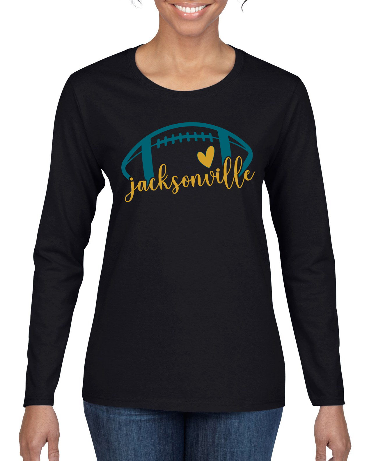 Fan Of Jacksonville Fútbol Americano Amarillo y Azulado Corazón Mujer Mangas Largas - Imagen 3 de 3