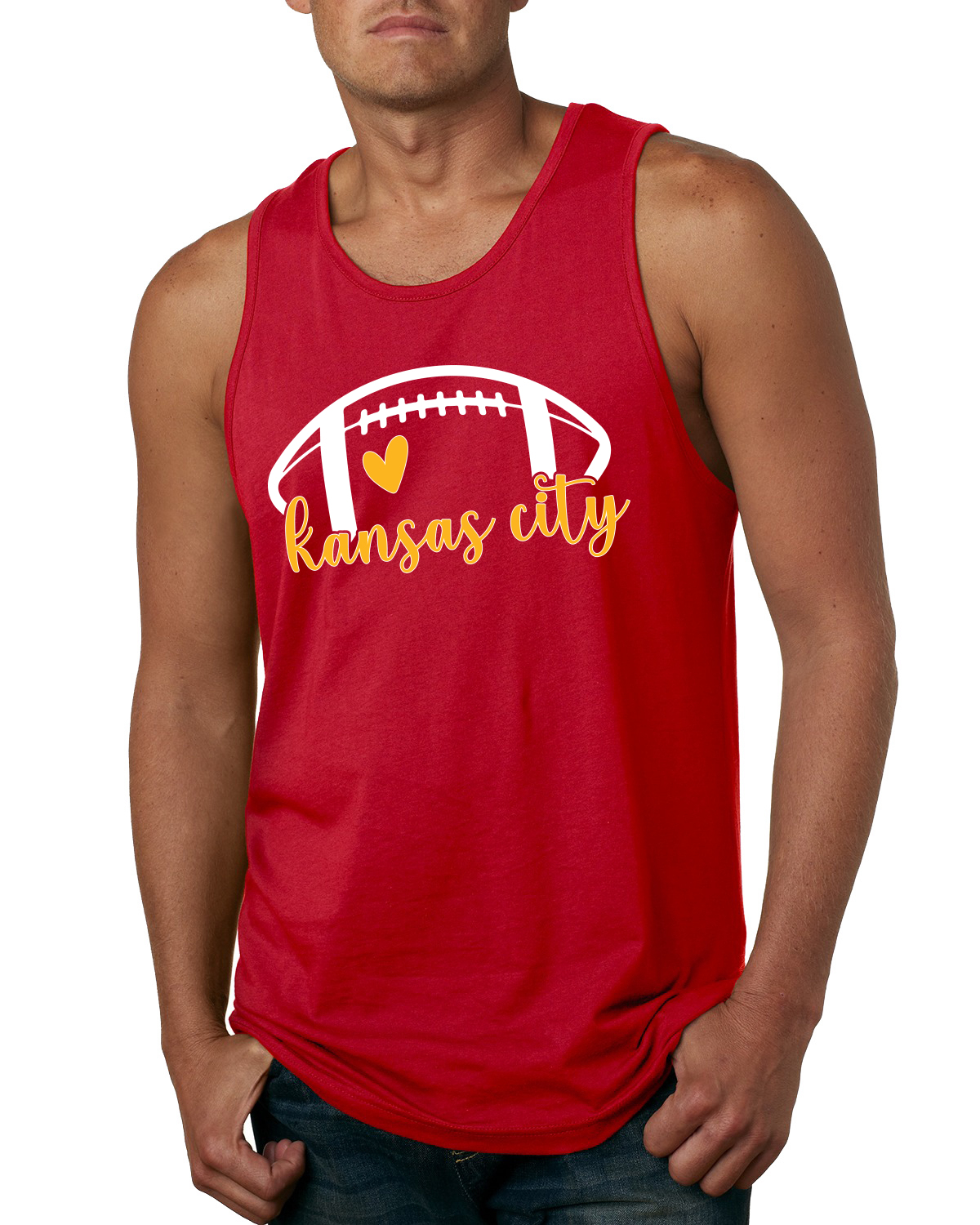 Camiseta sin mangas de corazón amarillo y blanco de fanáticos de Kansas City para hombre - Imagen 3 de 3