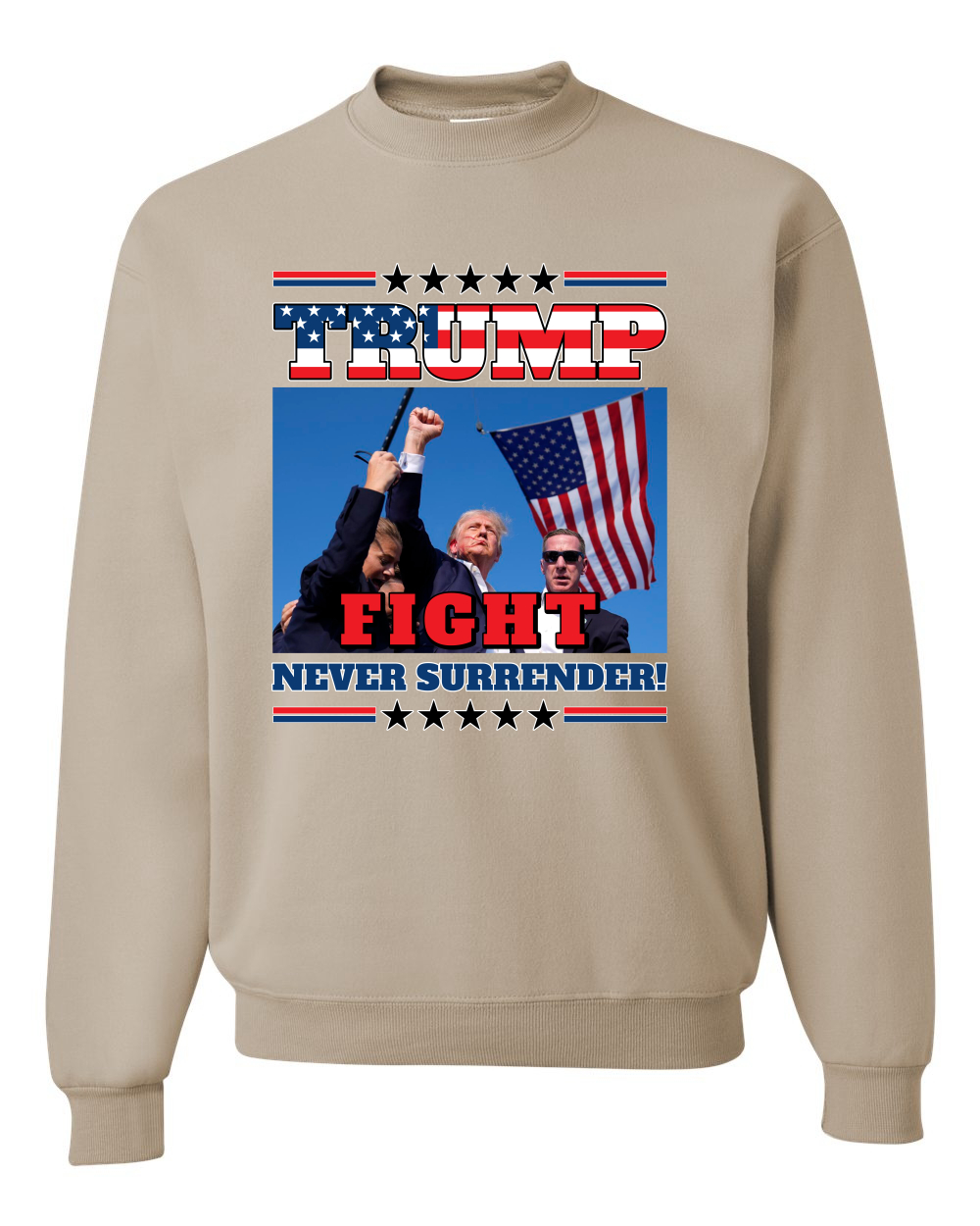 Trump 2024 Fight Never Surrender MAGA Bullet Proof Shot USA Crewneck Sweatshirt