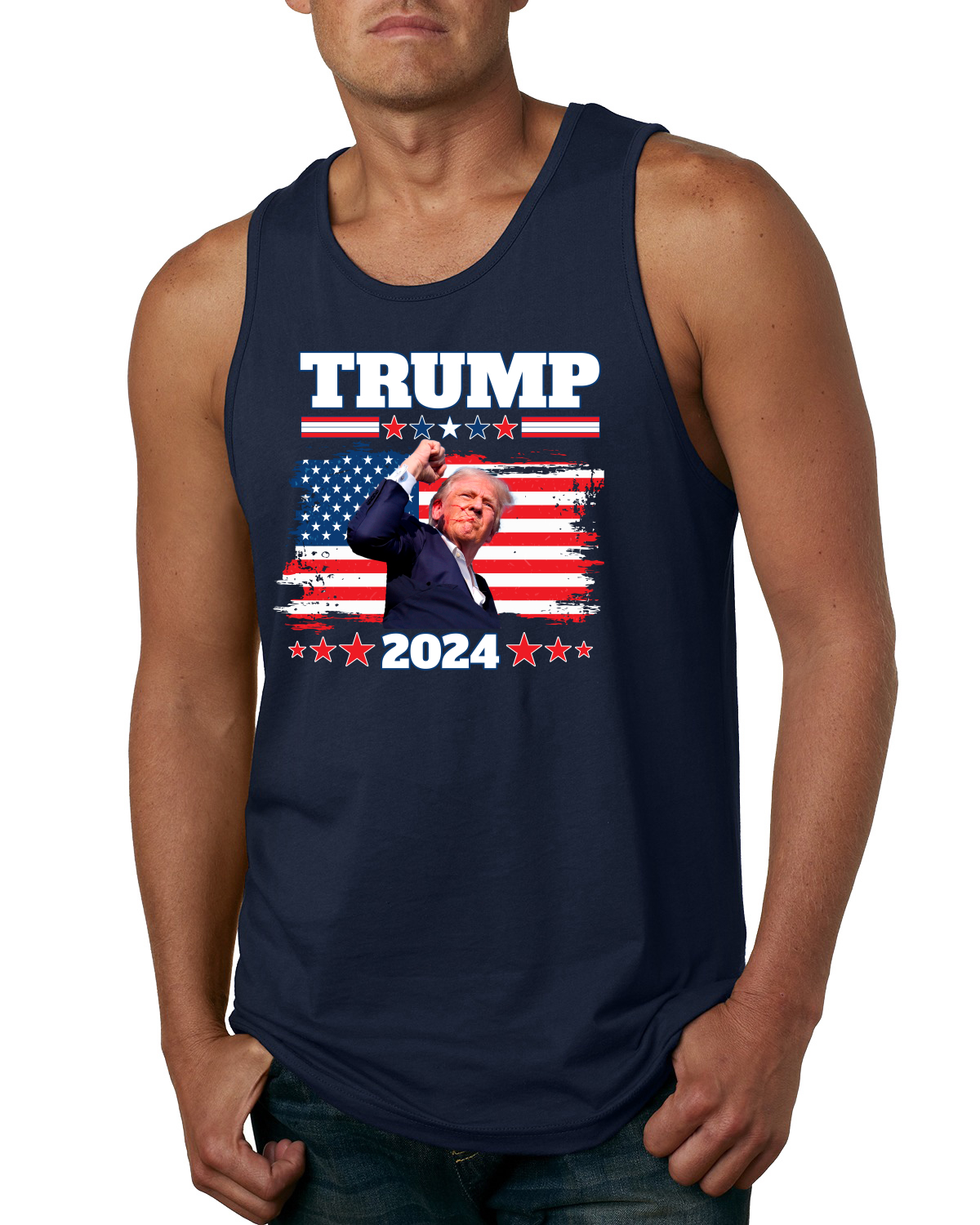 Camiseta sin mangas Trump 2024 Blood Fist patriótica intento de asesinato de Estados Unidos para hombre - Imagen 5 de 7