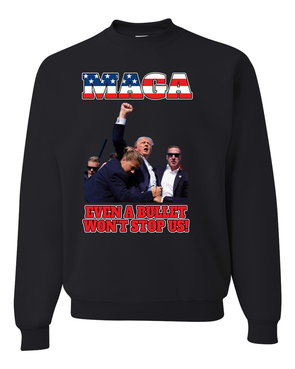 Sudadera Trump 2024 MAGA Even a Bullet Won't Stop Us a prueba de balas cuello redondo - Imagen 3 de 12