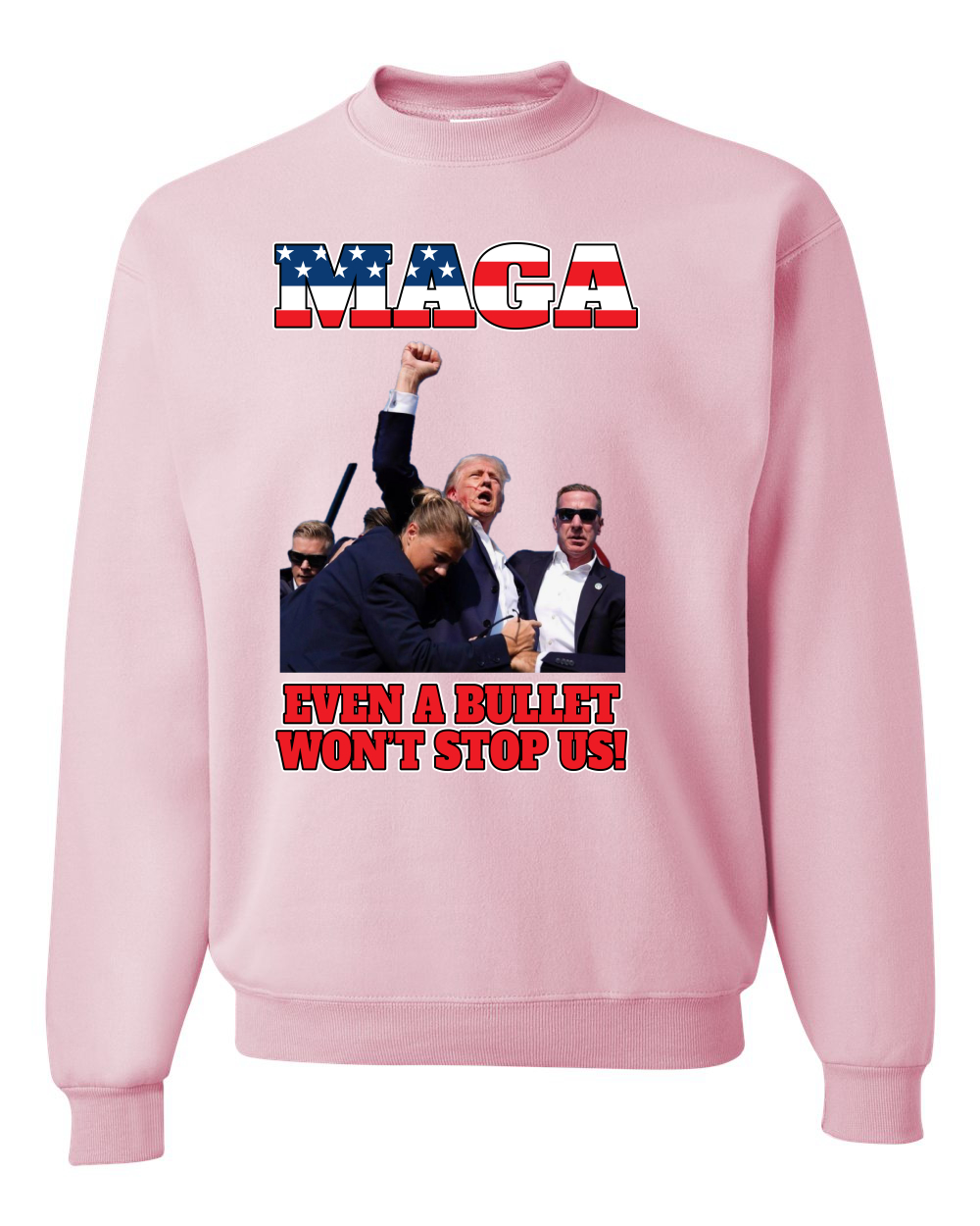 Sudadera Trump 2024 MAGA Even a Bullet Won't Stop Us a prueba de balas cuello redondo - Imagen 5 de 12