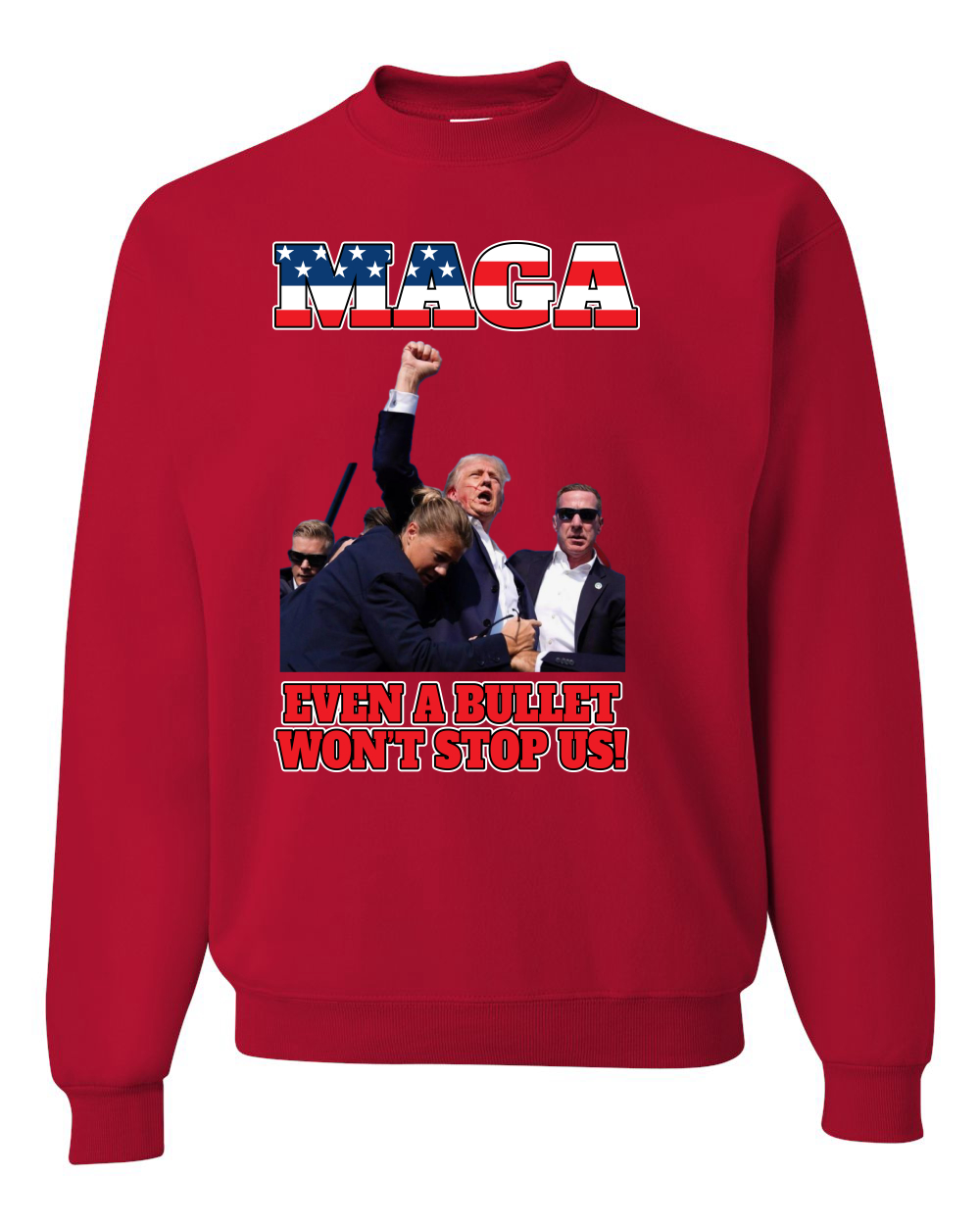 Sudadera Trump 2024 MAGA Even a Bullet Won't Stop Us a prueba de balas cuello redondo - Imagen 7 de 12