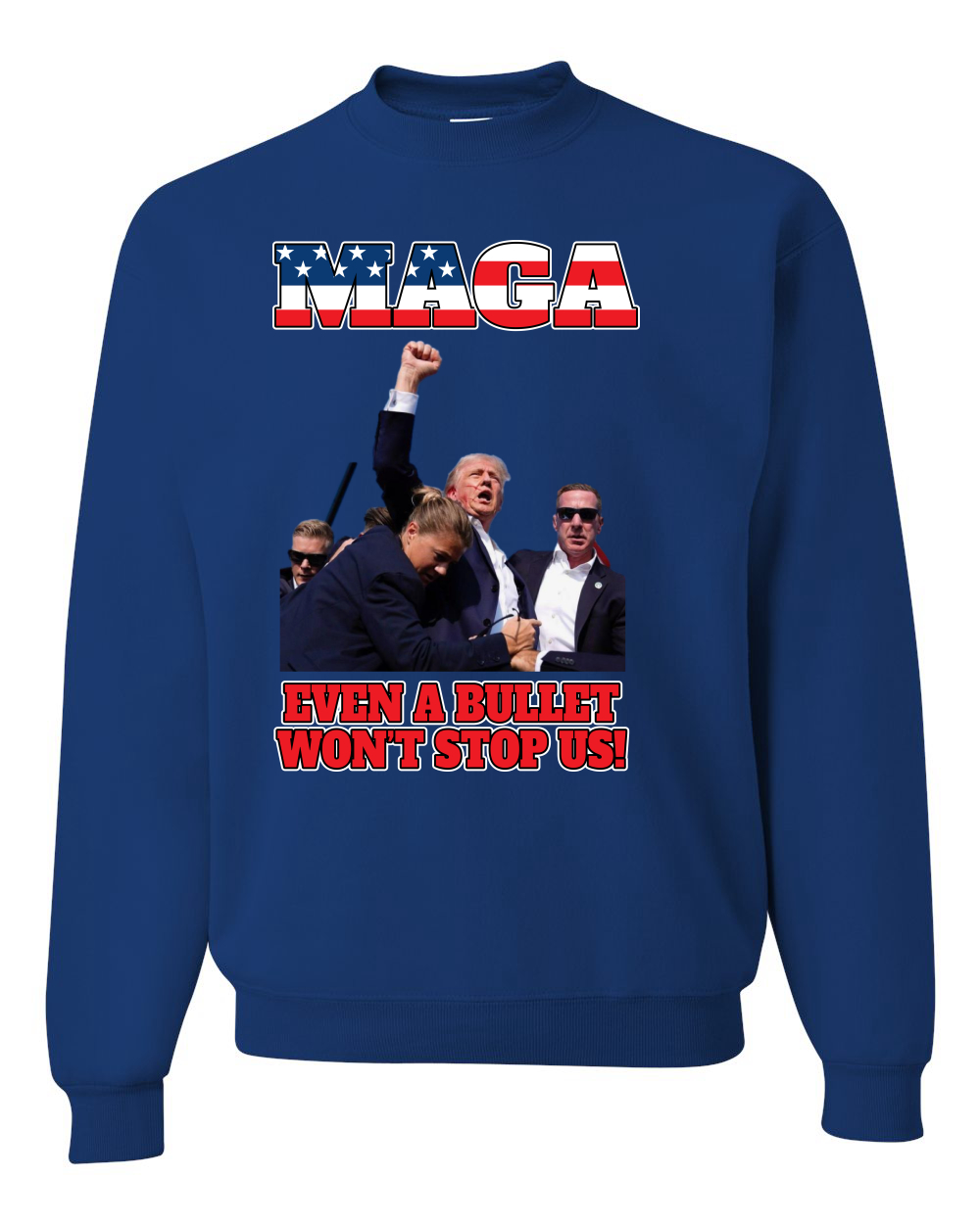 Sudadera Trump 2024 MAGA Even a Bullet Won't Stop Us a prueba de balas cuello redondo - Imagen 8 de 12