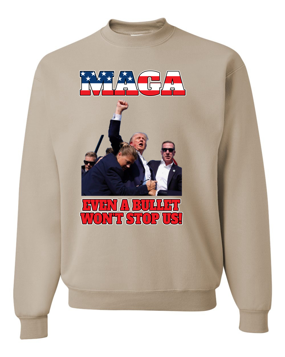 Sudadera Trump 2024 MAGA Even a Bullet Won't Stop Us a prueba de balas cuello redondo - Imagen 12 de 12