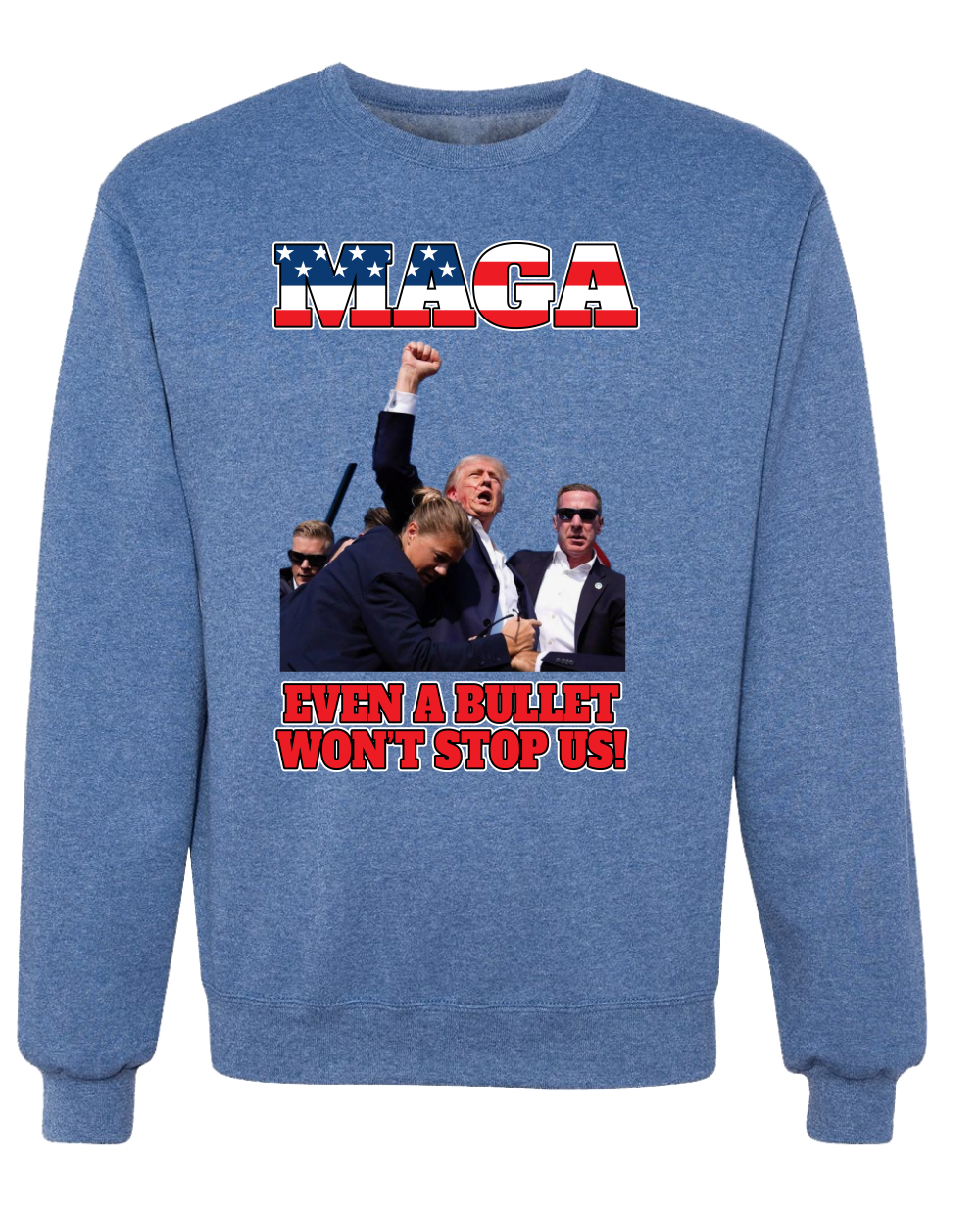 Sudadera Trump 2024 MAGA Even a Bullet Won't Stop Us a prueba de balas cuello redondo - Imagen 9 de 12