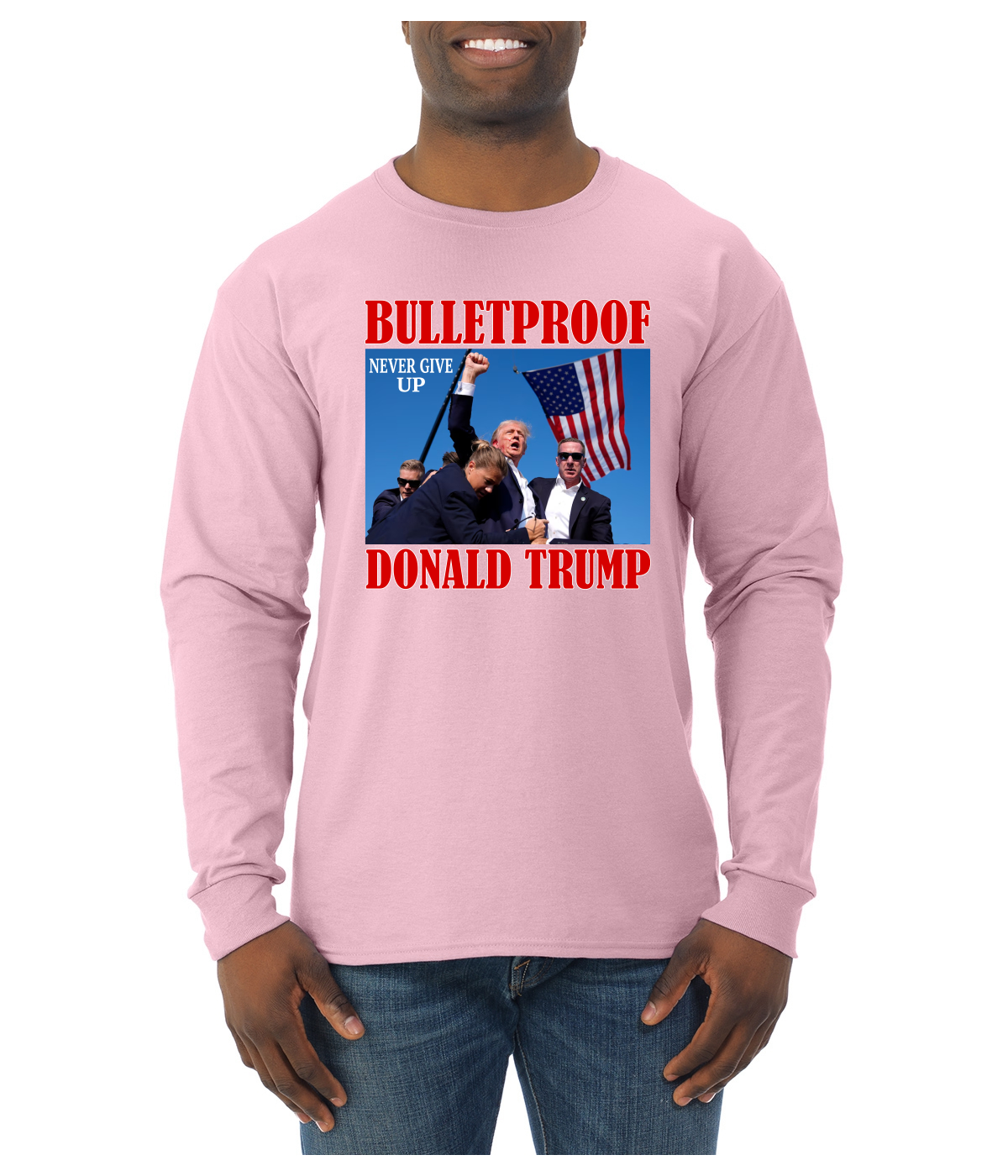 Camisa de manga larga a prueba de balas Never Give Up Donald Trump 2024 Election para hombre - Imagen 5 de 11