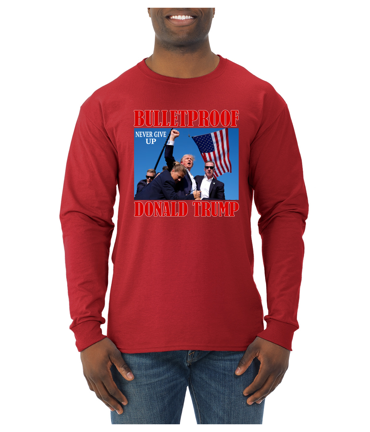 Camisa de manga larga a prueba de balas Never Give Up Donald Trump 2024 Election para hombre - Imagen 7 de 11