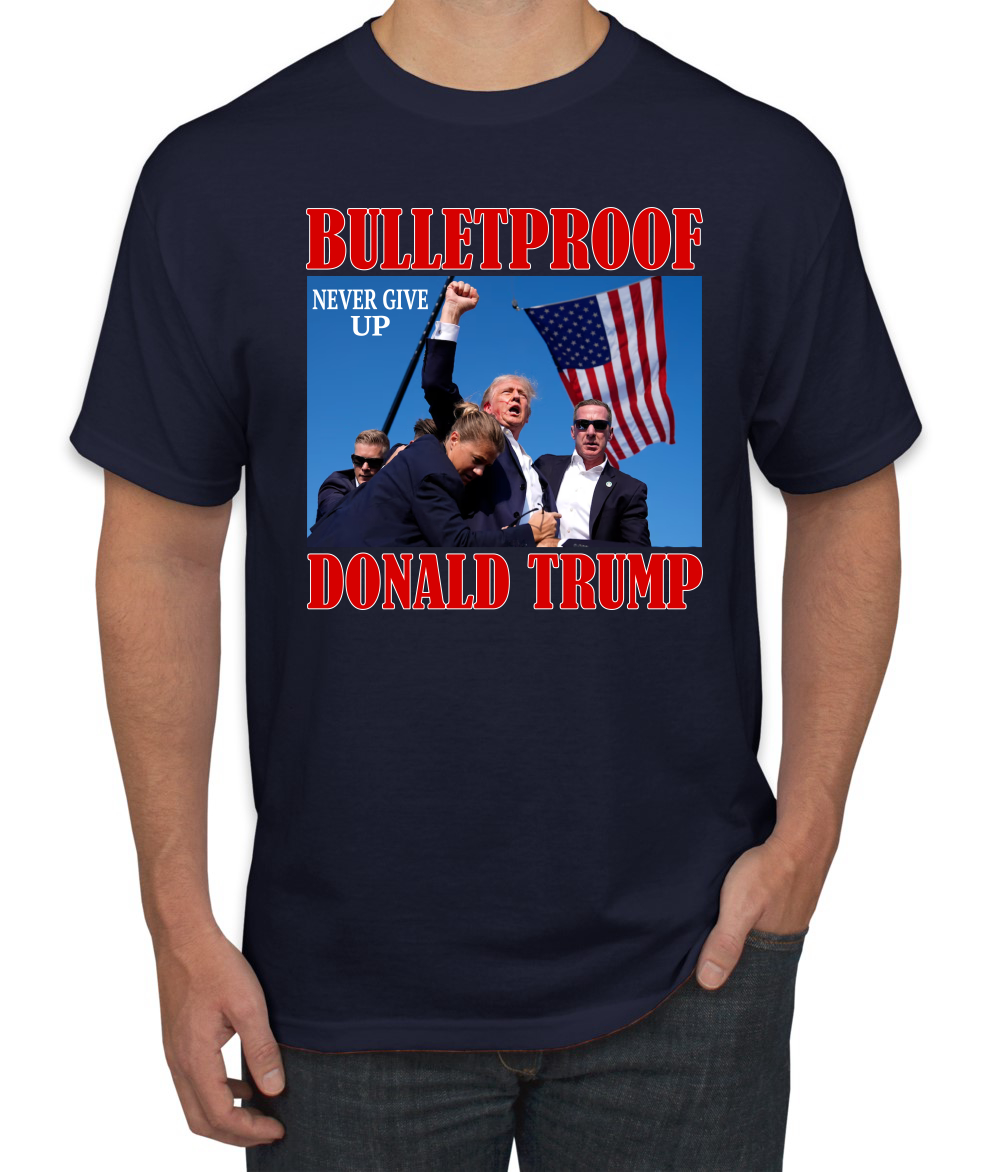 Camiseta unisex Bulletproof Never Give Up Donald Trump 2024 Election - Imagen 6 de 14