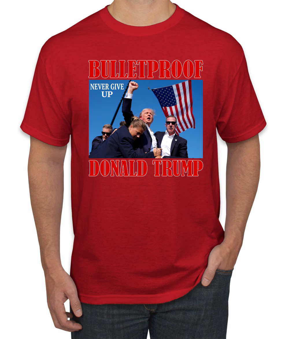 Camiseta unisex Bulletproof Never Give Up Donald Trump 2024 Election - Imagen 7 de 14