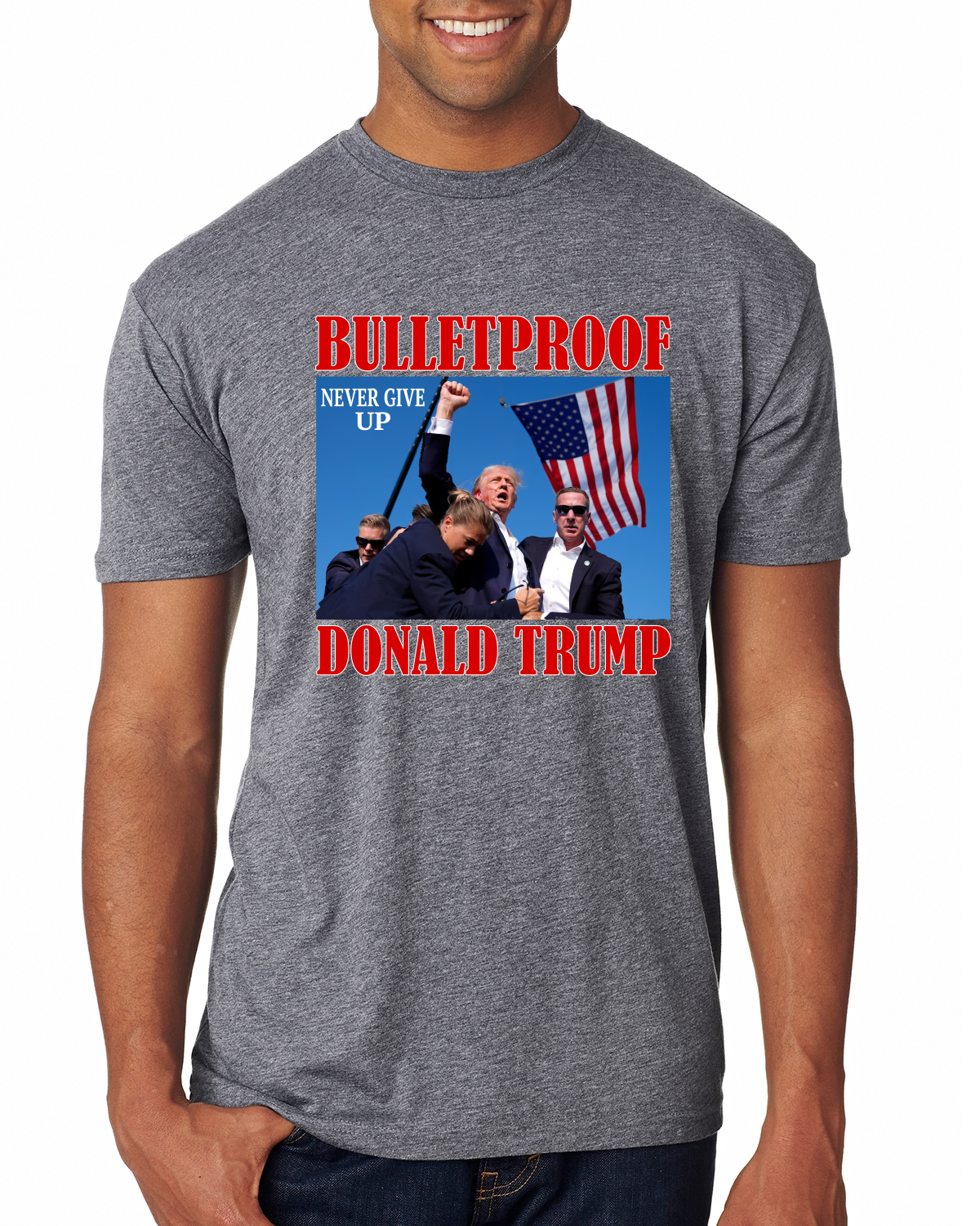 Camiseta premium para hombre Bulletproof Never Give Up Donald Trump 2024 Election - Imagen 3 de 8