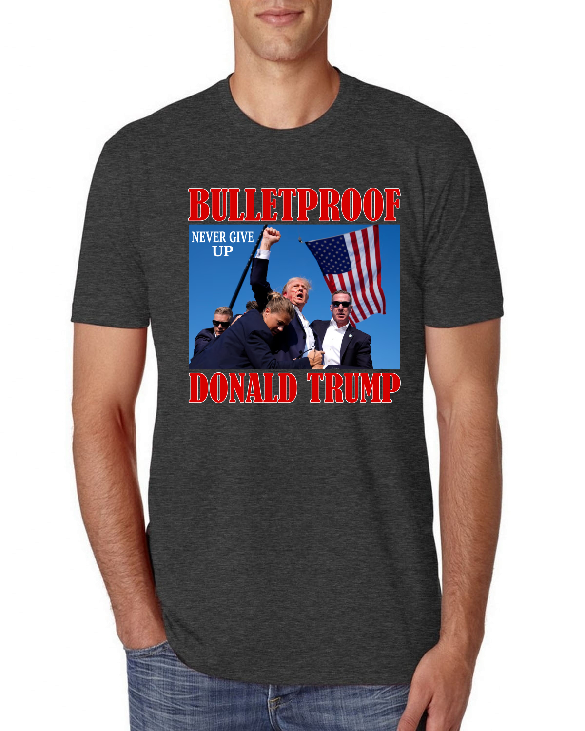 Camiseta premium para hombre Bulletproof Never Give Up Donald Trump 2024 Election - Imagen 4 de 8