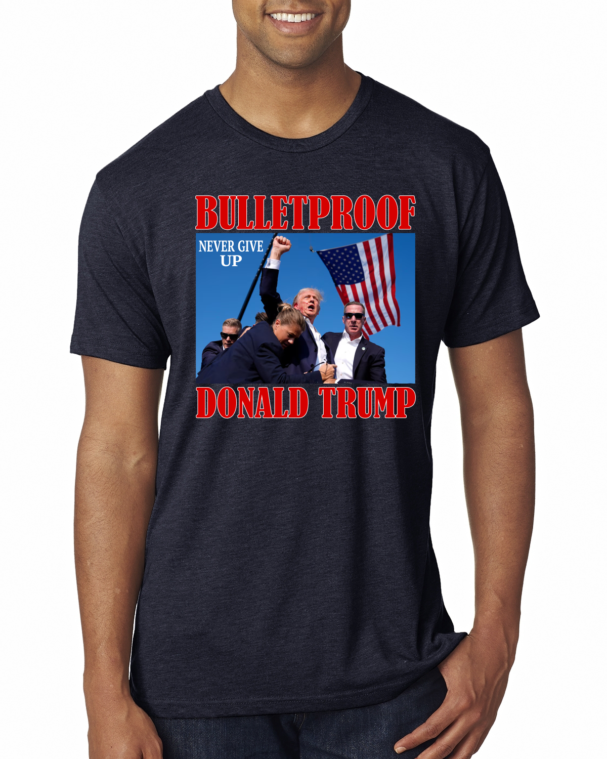 Camiseta premium para hombre Bulletproof Never Give Up Donald Trump 2024 Election - Imagen 5 de 8