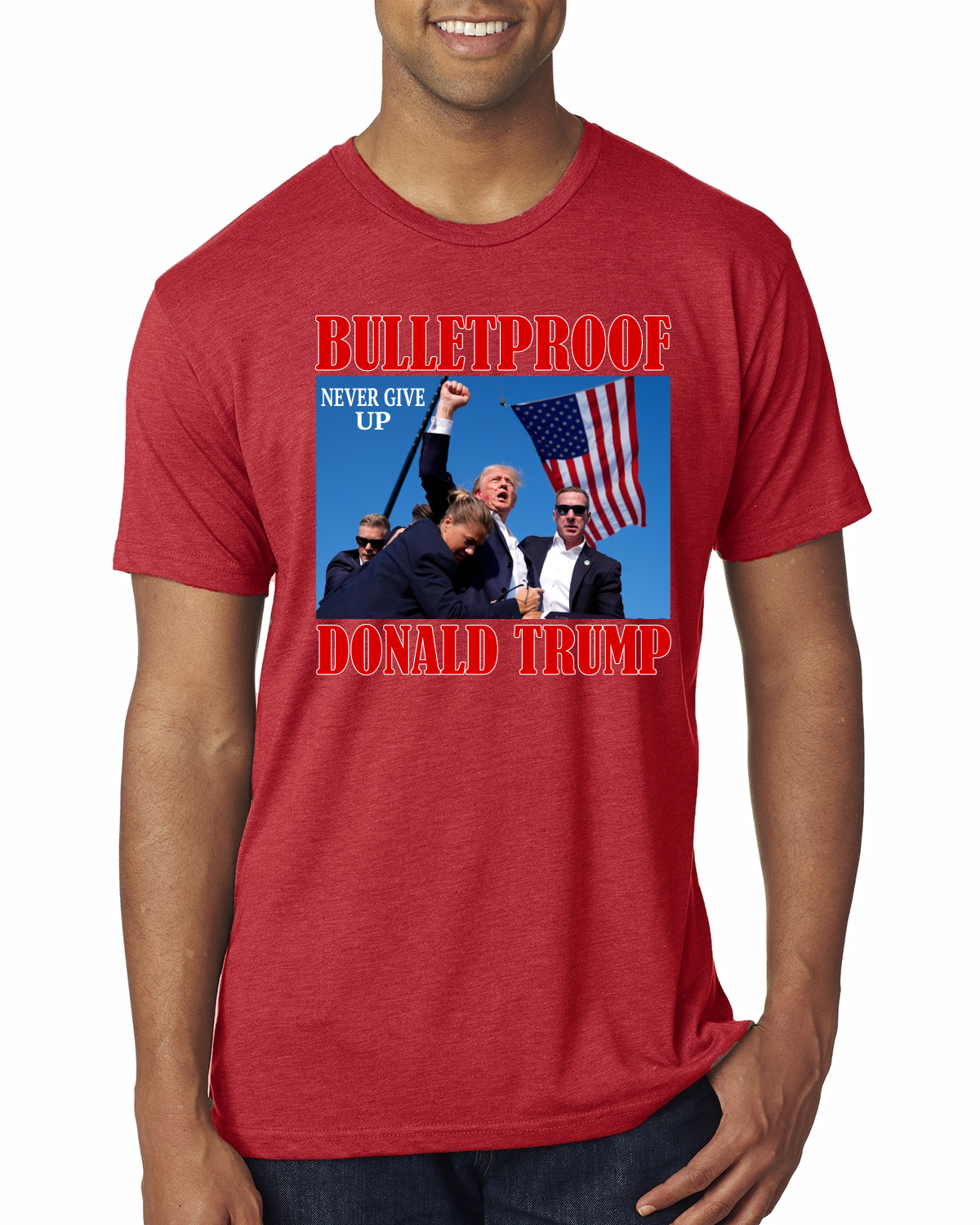 Camiseta premium para hombre Bulletproof Never Give Up Donald Trump 2024 Election - Imagen 6 de 8