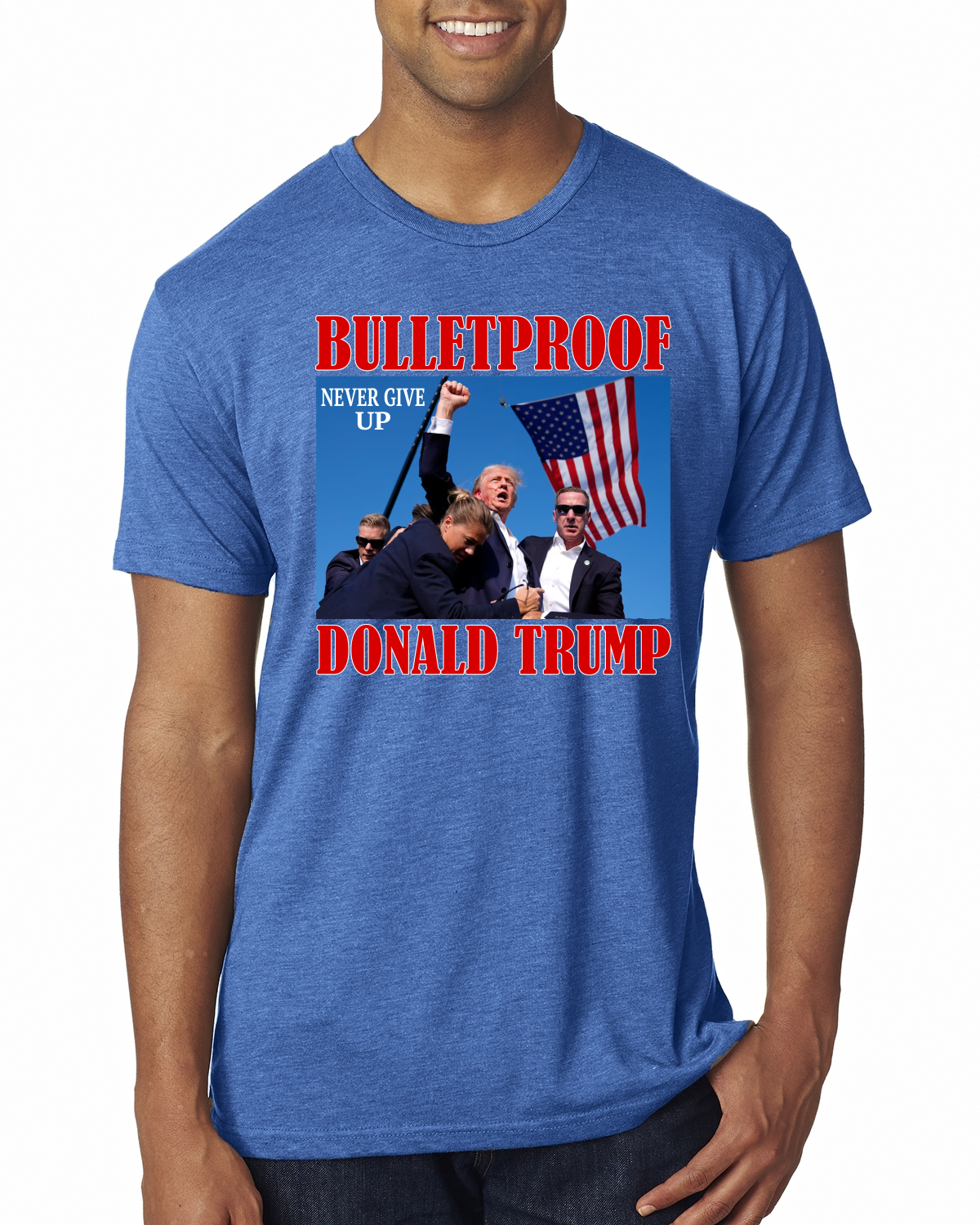 Camiseta premium para hombre Bulletproof Never Give Up Donald Trump 2024 Election - Imagen 7 de 8