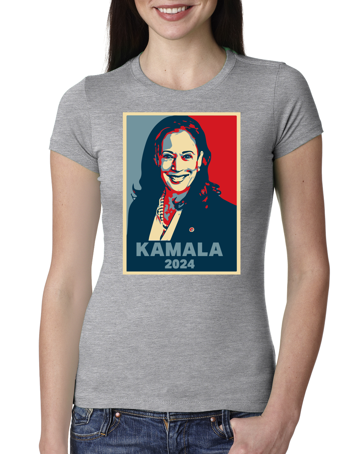 Vote Kamala Harris 2024 Portrait Democrat USA Election Womens Junior Tee - Picture 4 of 7