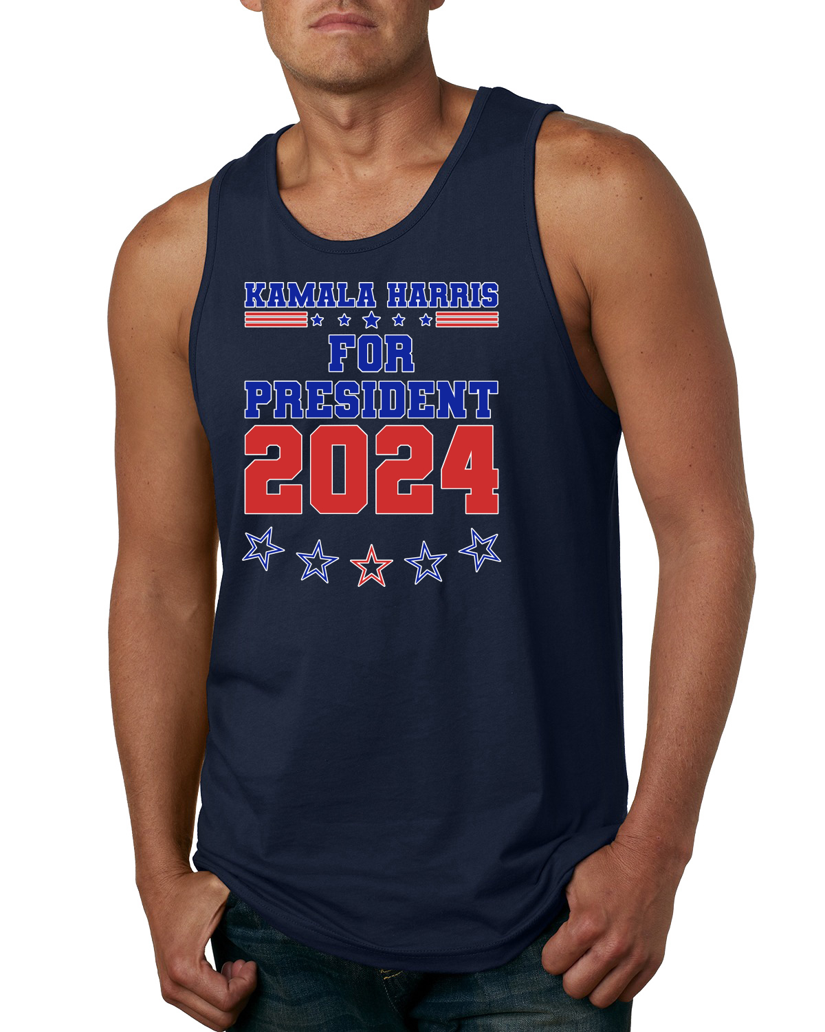 Camiseta sin mangas Kamala Harris for President 2024 campaña estrellas de Estados Unidos para hombre - Imagen 5 de 7