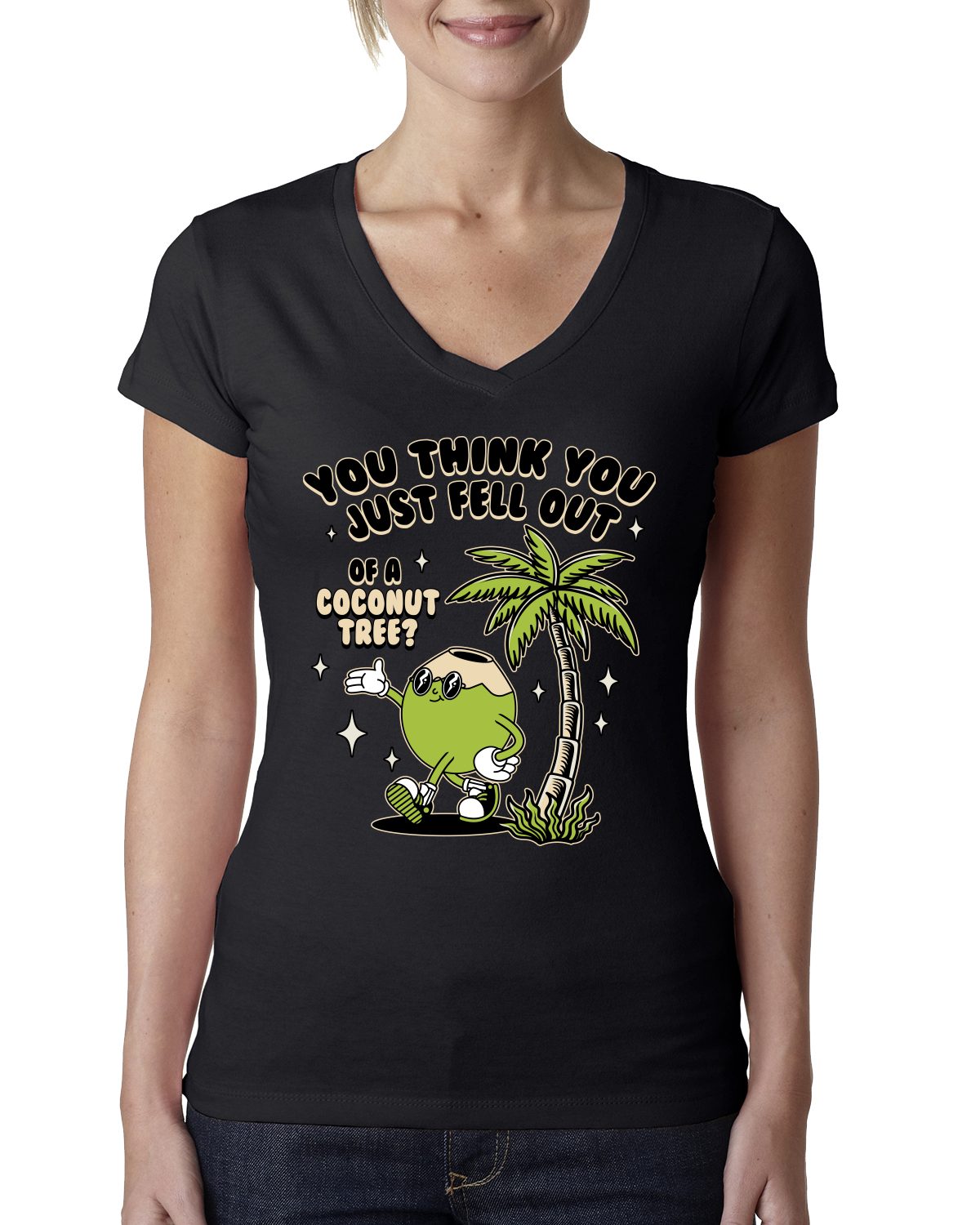 You Think You Just Fell Out of a Coconut Tree Meme Kamala Womens Junior V-Neck