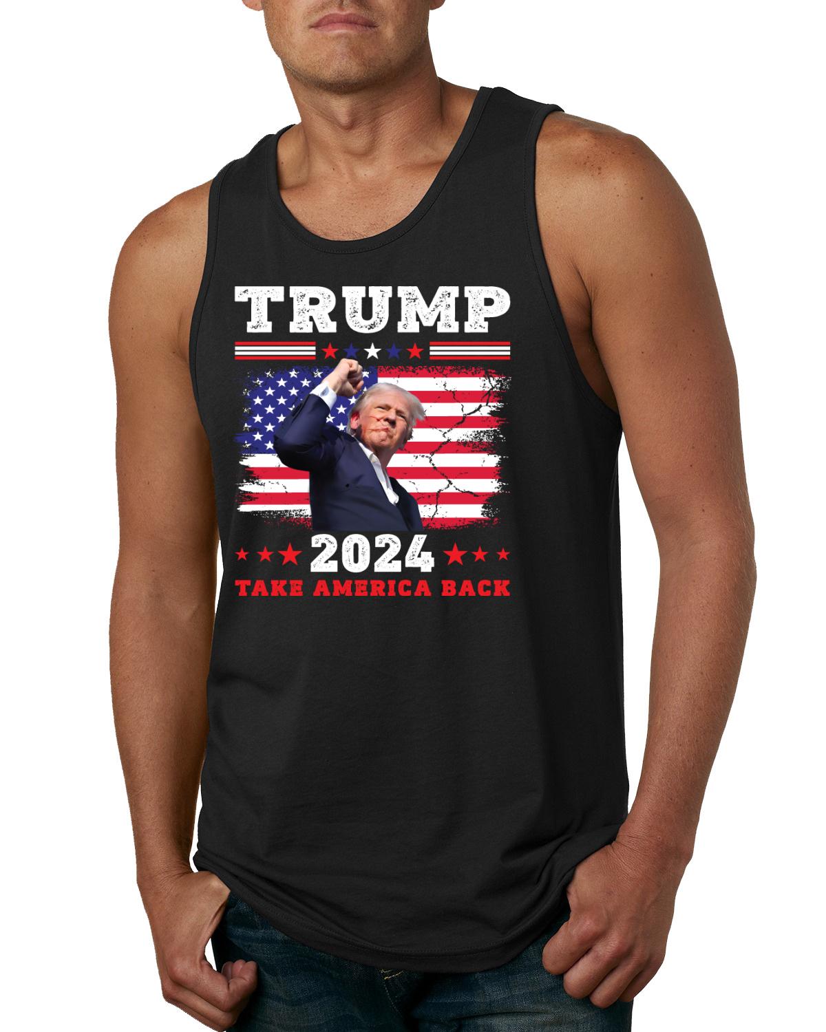 Trump 2024 Take America Back PA Mordversuch Faustpumpe Herren Tank Top - Bild 3 von 7