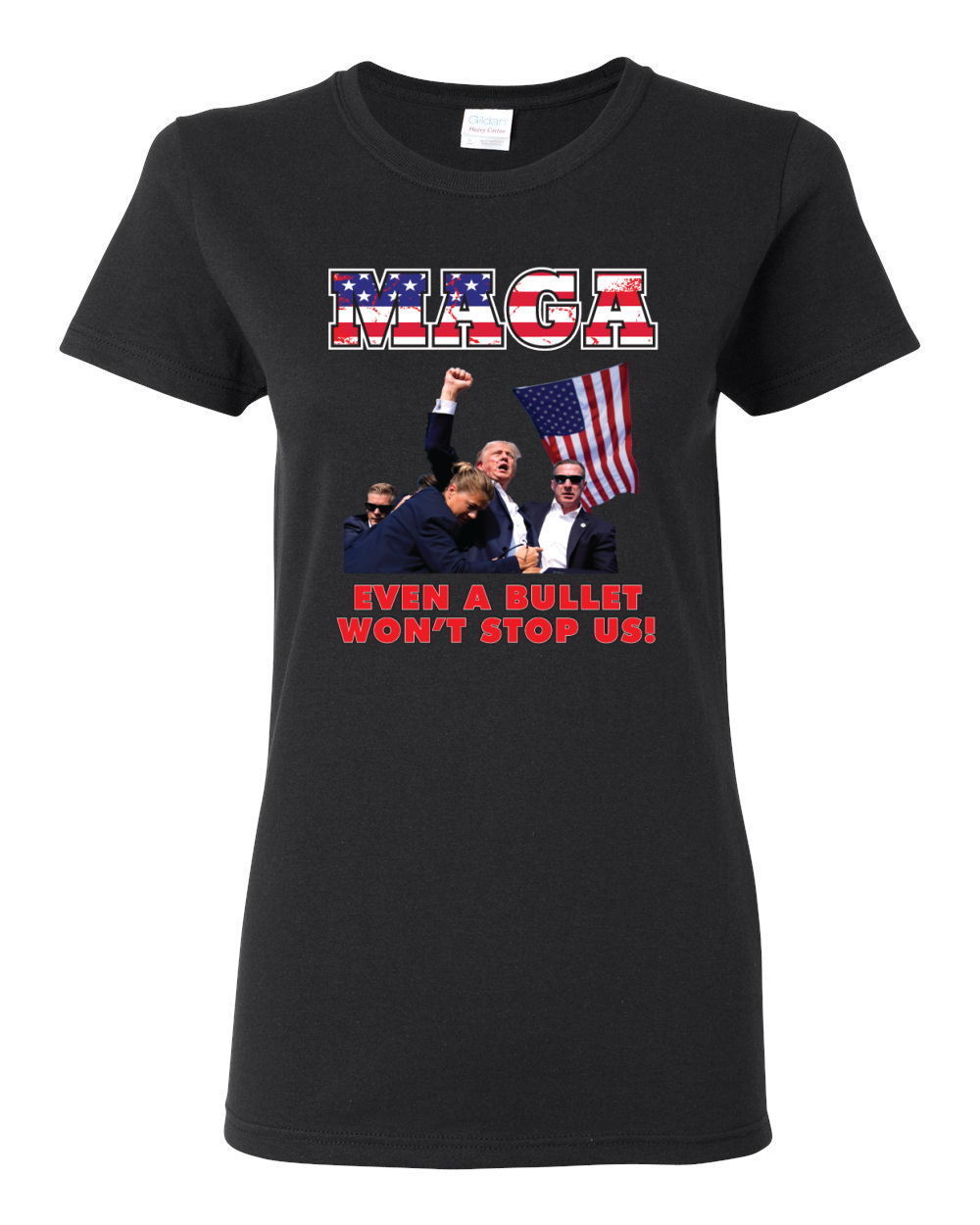 MAGA Even a Bullet Won't Stop Us Trump 2024 Assassination Attempt Womens Shirt - Picture 3 of 9