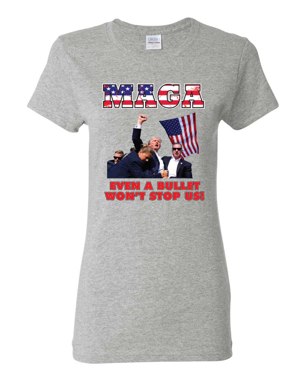 MAGA Even a Bullet Won't Stop Us Trump 2024 Assassination Attempt Womens Shirt - Picture 4 of 9