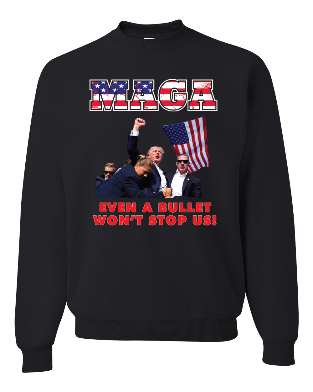 Sudadera MAGA Even a Bullet Won't Stop Us Trump 2024 MAGAt cuello redondo - Imagen 3 de 12