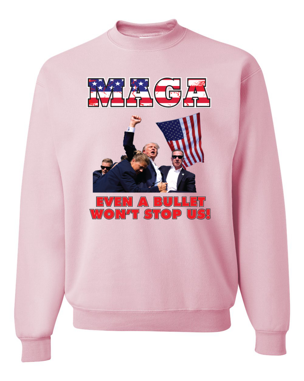 Sudadera MAGA Even a Bullet Won't Stop Us Trump 2024 MAGAt cuello redondo - Imagen 5 de 12