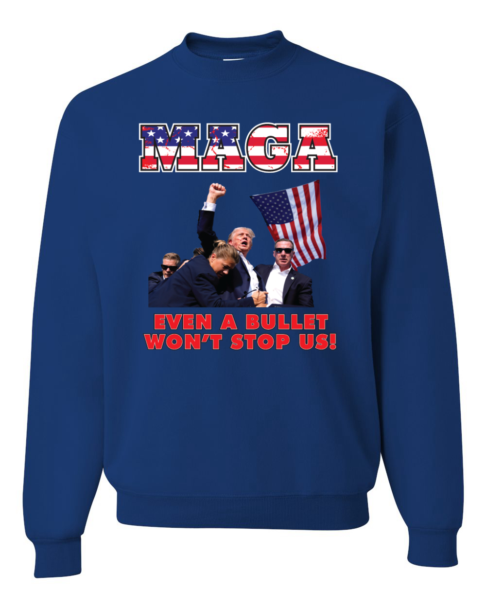 Sudadera MAGA Even a Bullet Won't Stop Us Trump 2024 MAGAt cuello redondo - Imagen 8 de 12