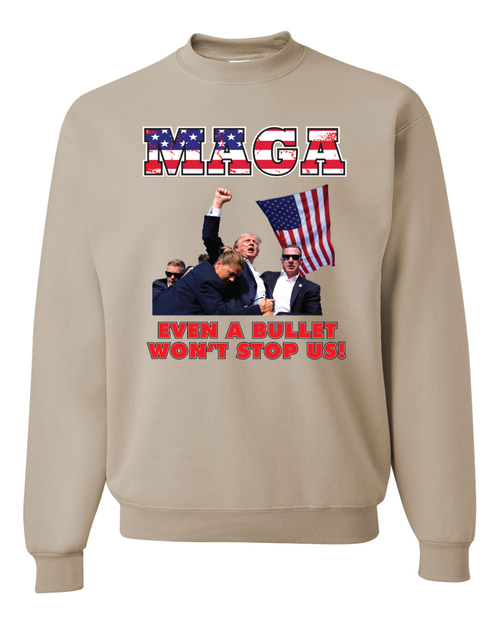 Sudadera MAGA Even a Bullet Won't Stop Us Trump 2024 MAGAt cuello redondo - Imagen 12 de 12