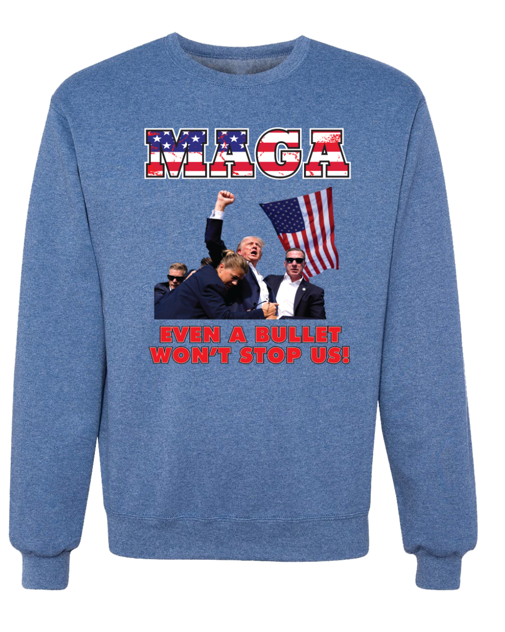 Sudadera MAGA Even a Bullet Won't Stop Us Trump 2024 MAGAt cuello redondo - Imagen 9 de 12