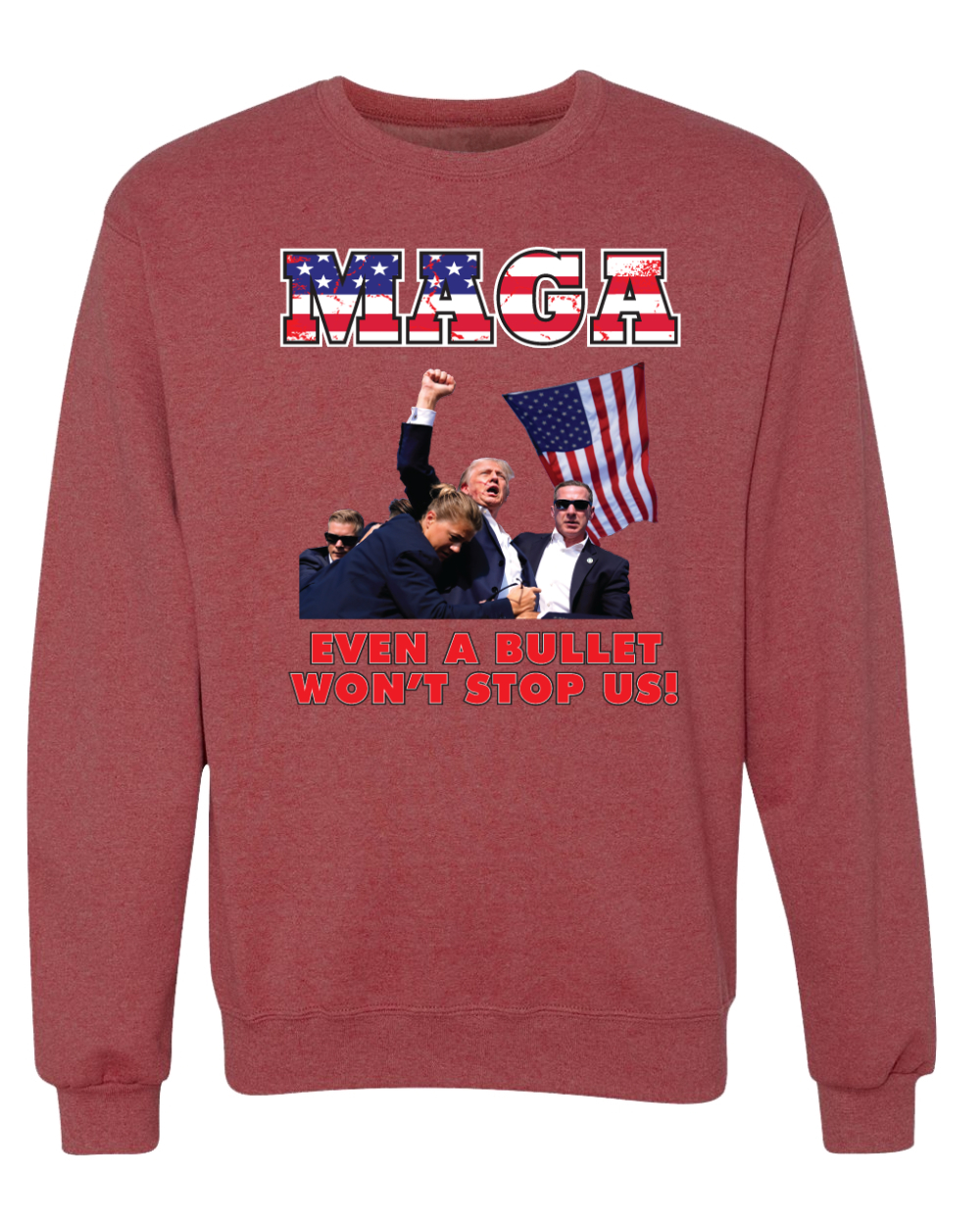 Sudadera MAGA Even a Bullet Won't Stop Us Trump 2024 MAGAt cuello redondo - Imagen 11 de 12